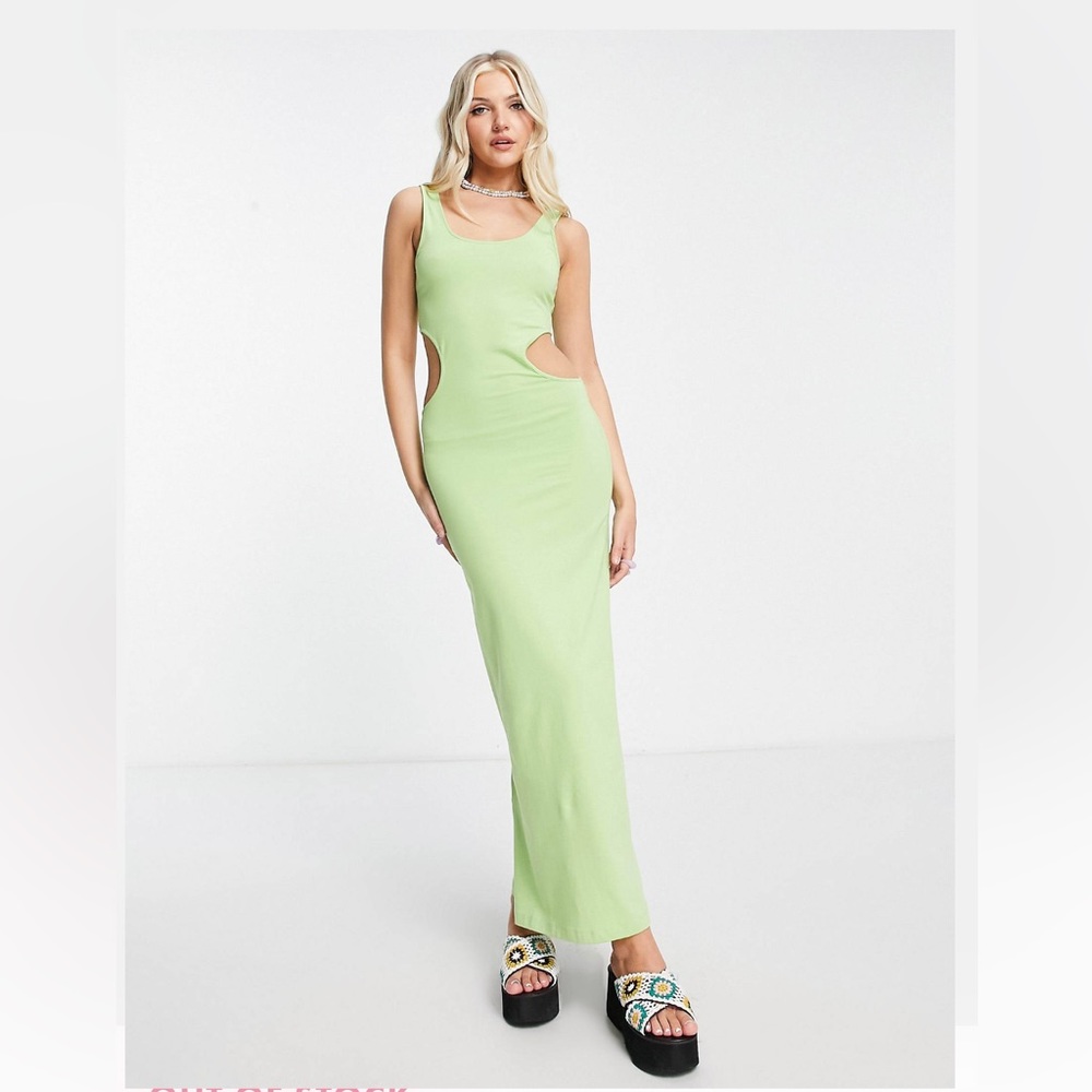 WEEKDAY Lime Green Cutout Bodycon Maxi Dress Y2K Size 8 NWT